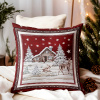 Vianočná gobelínová obliečka na vankúš Zimná krajina na bordovom 42x42 cm Chenille IT029