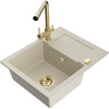 Mexen Enzo granitový drez 1-komorový s odkvapkávačom a kuchynskou batériou Duero, béžový - 6506-69-671600-50