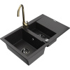 Mexen Gaspar granitový drez 1,5-komorový s odkvapkávačom a kuchynskou batériou Telma, čierny - 6507-77-670200-50-B