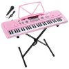 Max KD61P Keyboard piano - Keyboard so stojanom - Detské piano so 61 klávesmi a akumulátorom - Ružové