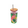 Quokka Sklenený cestovný hrnček so slamkou Liquid Cube Pink Jungle Flora 540 ml