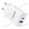 Dual adaptér USB a USB-C do siete VEGER TCE650 PD 65W QC3.0 3A biely