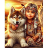 Diamantový obraz Indiánske dievčatko a vlk