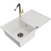 Mexen Bruno, 1-komorový granitový drez 795x495x200 mm a drezová batéria Flora, biela, 6513-20-670401-57-B