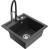 Mexen Vito žulový drez s 1 komorou a kuchynskou batériou Aster, čierny škvrnitý - 6503-76-73450-07