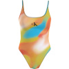 Dámske jednodielne plavky SCOOP ONE PIECE-PRINT KW0KW02086 0G0 oranžovožlté - Calvin Klein 3XL