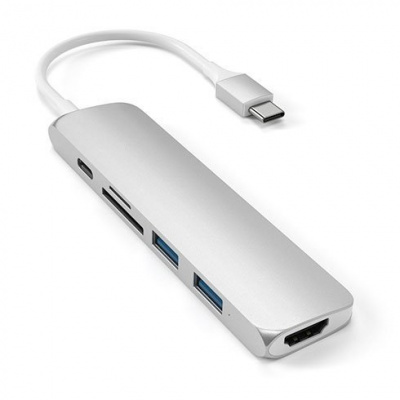 Satechi USB-C Slim Multiport adaptér V2 - Silver Aluminium ST-SCMA2S