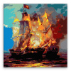 Maľovanie podľa čísel - Horiace lode - 80x80 cm, plátno vypnuté na rám - výroba CZ