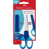 FABER-CASTELL Nožnice, školské, 13,5 cm, s krytom na čepeľ, FABER-CASTELL, modrá