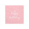 PartyDeco servítky 3V Happy Birthday ružové 33x33cm