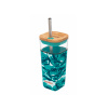 Quokka Sklenený cestovný hrnček so slamkou Liquid Cube Water Flowers 540 ml