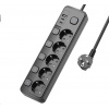 Viking síťová prodlužovací zásuvka YC53S, 5x AC 230V, 1x USB-A, 2x USB-C, tlačítko ON/OFF, délka 1,5 m, černá VYC53SB