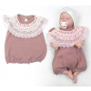 Baby Nellys Body s nohavičkami, mušelín, s čipkou - hnedoružová, 62 (2-3m)