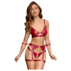 Cottelli Bondage - Lesklý set podprsenky a putá (červené) - L