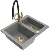 Mexen Carlos žulový kuchynský drez s 1,5 komorou a kuchynskou batériou Duo, sivý - 6518-71-671701-57-G