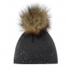 Eisbär Nalin Lux Crystal MÜ dámská čepice s krystaly kožešinovou bambulí antracitová