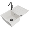 Mexen Bruno, 1-komorový granitový drez 795x495x200 mm a drezová batéria Flora, biela, 6513-20-670401-70-B