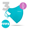 Nanolab 3 x Český bezpečný nano respirátor FFP3 dámsky modrý Možnosť: uni