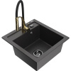 Mexen Vito kuchynský drez z granitu, 1-komorový s kuchynskou batériou Aster, čierny bodkovaný - 6503-76-73450-57-B