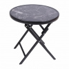 Záhradný bistro stolík, skladací, Ø 45 cm, čierny mramor