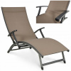 Kovové ležadlo FOCUSGARDEN béžovej a hnedej farby (RELAX skladacie záhradné plážové ležadlo do záhrady pri bazéne pohodlné, silné taupe)