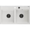 Mexen Hektor granitový drez 2-komorový 800 x 480 mm, biely, sifón čierny - 6521802000-20-B