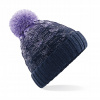 Ombre Beanie Lavender/French Navy Winter Cap (Dámska teplá zimná čiapka ombre kožušina a pompom)