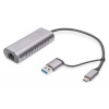DIGITUS USB Type-C™ Gigabit Ethernet Adapter 2.5G, USB-C™ + USB A (USB3.1/3.0) DN-3028 Digitus