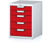 Alfa 3 Dielenský zásuvkový box na náradie MECHANIC, 5 zásuviek, 480 x 600 x 662 mm, červené dvere