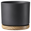 Soendgen Obal na kvetináč keramický s drevom Ø 19 cm x 16 cm matný antracitový