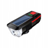 Verk 14491 LED svetlo na bicykel USB s klaksónom a solárnym nabíjaním, červené
