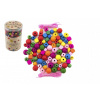 Teddies Korálky dřevěné barevné s gumičkami cca 800 ks ve velké plastové dóze 10x15cm