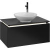 VILLEROY & BOCH Legato závesná skrinka pod umývadlo na dosku (umývadlo v strede), 1 zásuvka, s LED osvetlením, 800 x 500 x 380 mm, Black Matt Lacquer, B569L0PD