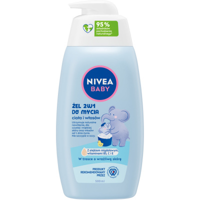 Nivea Baby Eko šampón na vlasy a kúpeľový gél pre deti, 500 ml
