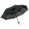 Skládací deštník, automatické otvírání i zavírání, černý s modrou rukojetí