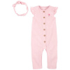 CARTER'S Set 2dielny overal na zips bez rukávov, čelenka Pink dievča LBB NB, veľ. 56