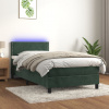 vidaXL Posteľný rám boxsping matrac a LED tmavozelený 100x200 cm zamat - Zelená - 167936-102272