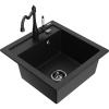 Mexen Vito granitový kuchynský drez s 1-komorou a kuchynskou batériou Carla, čierny - 6503-77-670700-70-B