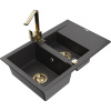 Mexen Gaspar granitový drez 1,5-komorový s odkvapkávačom a kuchynskou batériou Rita, čierny škvrnitý - 6507-76-670300-50