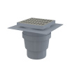 ALCA Podlahový odtok 150 × 150/110 mm rovný, mriežka z nehrdzavejúcej ocele, izolácia na úrovni 2, vodná zápachová uzávierka APV13