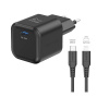 Swissten sieťový adaptér GaN 1× USB-C 35 W Power Delivery + dátový kábel USB-C/Lightning 1,2 m čierny 22070250