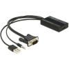 Delock 62597 HDMI / VGA / USB / jack adaptér [1x HDMI zásuvka - 1x D-SUB zástrčka 15-pólová, USB-A zástrčka, cinch] čierna 0.25 m; 62597