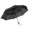 Skládací deštník, automatické otvírání i zavírání, černý s červenou rukojetí