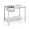 Stůl se dřezem a policí – šrubovatelný, HENDI, Kitchen Line, Levá strana, 1000x600x(H)850mm