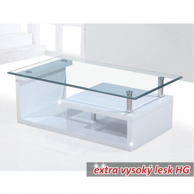 Tempo Kondela Konferenčný stolík, sklo/biela extra vysoký lesk HG, JULIEN (110x40x65cm)
