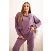 Legínovo Dámska súprava maslová mikina s kapucňou a nohavice s opaskom béžová Farba: Fialová, Veľkosť: UNI