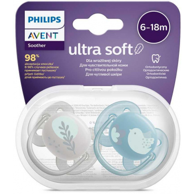 Avent Philips šidítko Ultrasoft Premium Zvířátko 2 ks sivá/modrá