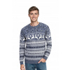 Button & Yarn Párové vianočné svetre so sobmi – modro-biely nórsky vzor pre mužov a ženy Veľkosť: MEN - L