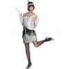 Kostým - 20s FLAPPER - strieborno čierny s čelenkou a rukavičkami, dámsky - M