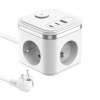 Viking síťový adaptér YC33, 3x 230 V, 1x USB-A, 2x USB-C, tlačítko ON/OFF, délka 1,4 m, bílá VYC33W